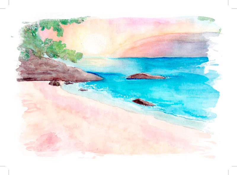 Convite de casamento em aquarela - Praia do Curral, em Ilhabela