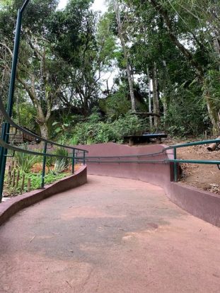 trilha pavimentada e com corrimão no Parque das Cachoeiras em Ilhabela - Cachoeira acessível para pessoas com deficiência e dificuldades de locomoção