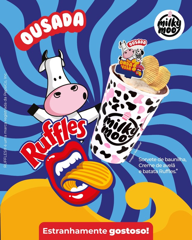 Sabor especial de agosto na Milky Moo - Ousada - Milk shake de baunilha, creme de avelã e Ruffles